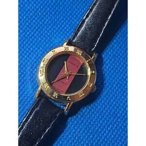 Hanslin Women's 25mm Womens Watch Black Red Stripe Gold MISSING CRYSTAL